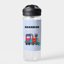 Botella De Agua Niños Tren Niños Nombre personalizado azul