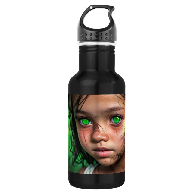Botella De Agua Niños tribales | Chica Futurista con ojos verdes b (Anverso)