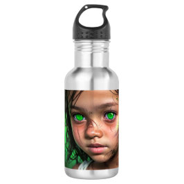 Botella De Agua Niños tribales | Chica Futurista con ojos verdes b