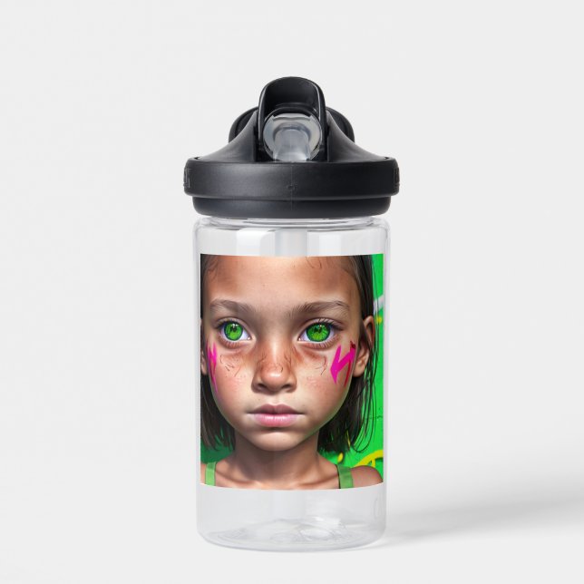 Botella De Agua Niños tribales | Ojos verdes futuristas estoicos C (Delante)