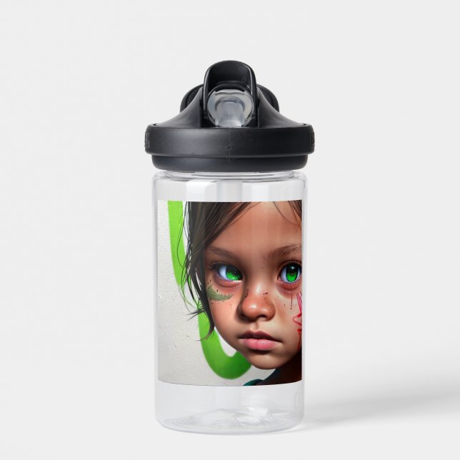 Botella De Agua Niños tribales | Pequeños ojos verdes Chicas futur (Delante)