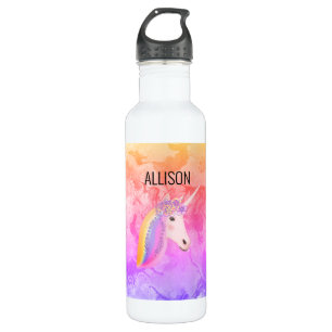Botella De Agua Niños Unicornios arcoiris personalizados