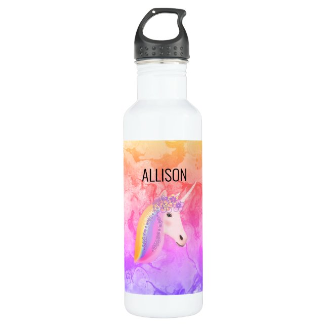 Botella De Agua Niños Unicornios arcoiris personalizados (Anverso)