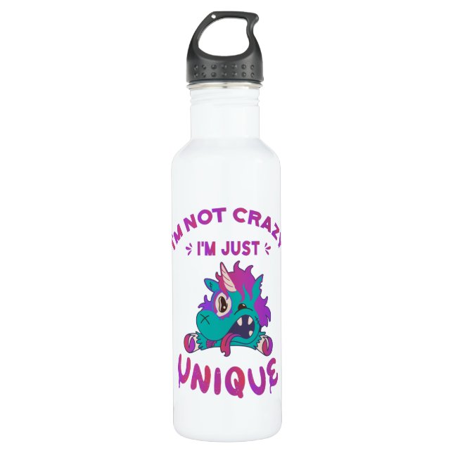 Botella De Agua No estoy loca, soy única, Unicornio Loco (Anverso)