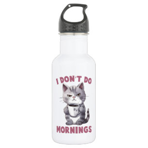 Botella De Agua No hago mañanas - Gato gris con café