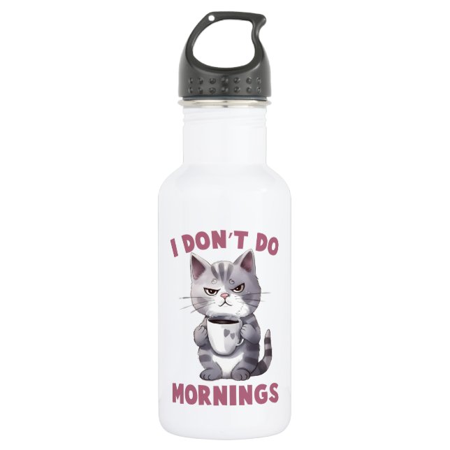Botella De Agua No hago mañanas - Gato gris con café (Anverso)