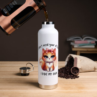Botella De Agua No Necesito Tu Actitud Regalo de Amante de Gatos D