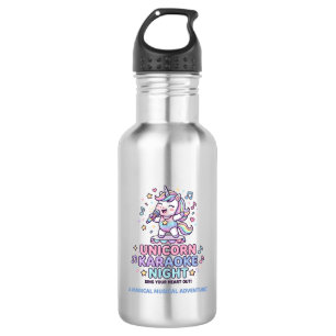Botella De Agua Noche de Karaoke de Unicornio Tipografía Negrita P