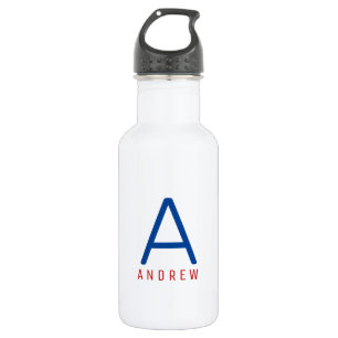 Botella De Agua Nombre azul blanco rojo moderno personalizado inic