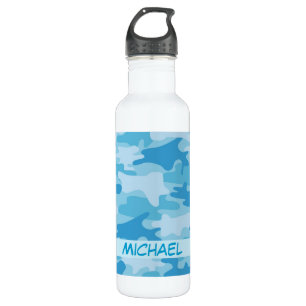 Botella De Agua Nombre azul del camuflaje de Camo personalizado