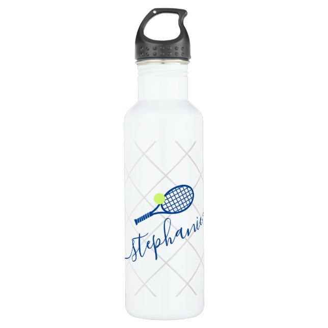 Botella De Agua Nombre azul del guión personalizado del tenis  (Anverso)