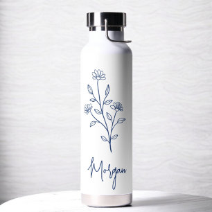 Botella De Agua Nombre Azul Marino Floral Despedida de Soltera Nup