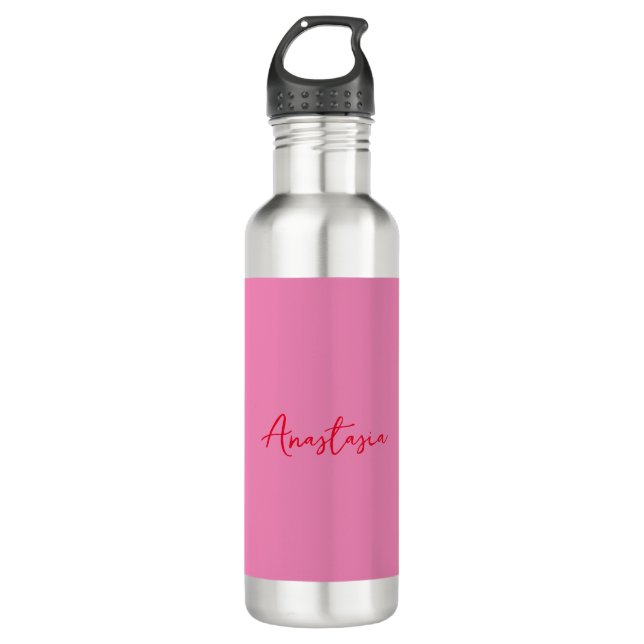 Botella De Agua Nombre caligráfico profesional personalizado rosa (Anverso)