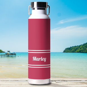 Botella De Agua Nombre Clásico Estiloso Minimalista Rojo Magenta M