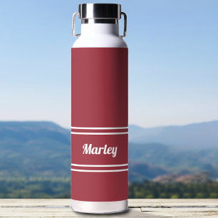Botella De Agua Nombre Clásico Minimalista Rojo Carmesí Moderno