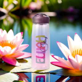 Botella De Agua Nombre coloreado personalizado Violeta azul rosado