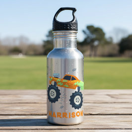 Botella De Agua Nombre de Camión de Monstruo Moderno Feliz Cumplea