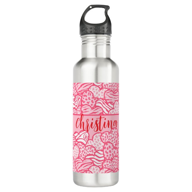Botella De Agua Nombre de corazones de impresión de animales tuert (Anverso)