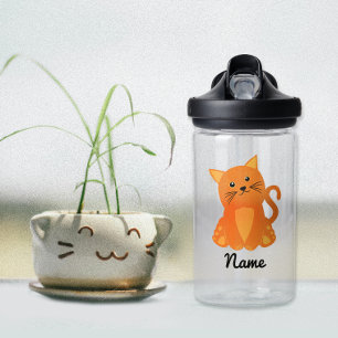 Botella De Agua Nombre de dibujo animado de gato gatito naranja li