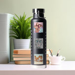 Botella De Agua Nombre de familia del collage de fotos negro<br><div class="desc">Personaliza y agrega 9 fotos de familia,  amigos,  mascotas. Agregue su nombre de pila y letras blancas de nombre de familia.</div>