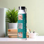 Botella De Agua Nombre de familia del collage de fotos verde azula<br><div class="desc">Personaliza y agrega 9 fotos de familia,  amigos,  mascotas. Agregue su nombre de pila y letras blancas de nombre de familia. Un fondo verde azulado y verde</div>