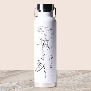 Botella De Agua Nombre de flor floral personalizado letra elegante