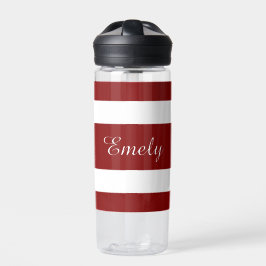 Botella De Agua Nombre de franjas rojas modernas