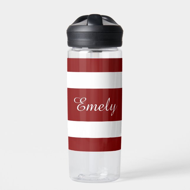 Botella De Agua Nombre de franjas rojas modernas (Delante)