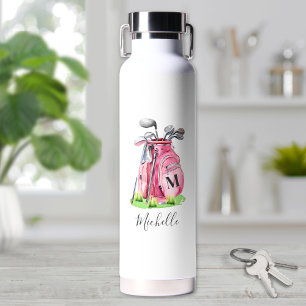 Botella De Agua Nombre de Golf Rosa Monograma