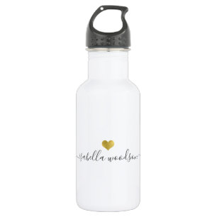 Botella De Agua Nombre de guión de corazón de oro moderno