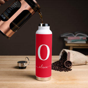 Botella De Agua Nombre De Guión Monograma Personalizado Rojo Y Bla