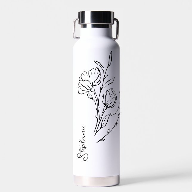 Botella De Agua Nombre de guión negro personalizado (Delantero)