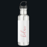 Botella De Agua Nombre de guión Personalizado de regalo personaliz<br><div class="desc">Una magnífica botella de agua con un nombre personalizado en un estilo de letra moderno y elegante. En rosa y blanco. Maravilloso como el día de la madre,  las vacaciones,  el cumpleaños,  el calentamiento de la casa o el regalo de la dama de honor.</div>