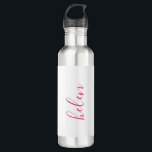 Botella De Agua Nombre de guión Personalizado de regalo personaliz<br><div class="desc">Una magnífica botella de agua con un nombre personalizado en un estilo de letra moderno y elegante. En rosa y blanco. Maravilloso como Día de la Madre,  vacaciones,  cumpleaños,  calentamiento de la casa o regalo de dama de honor.</div>
