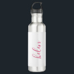 Botella De Agua Nombre de guión Personalizado de regalo personaliz<br><div class="desc">Una magnífica botella de agua con un nombre personalizado en un estilo de letra moderno y elegante. En rosa y blanco. Maravilloso como Día de la Madre,  vacaciones,  cumpleaños,  calentamiento de la casa o regalo de dama de honor.</div>
