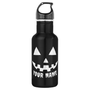 Botella De Agua Nombre de Halloween de calabaza personalizada Blan