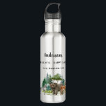 Botella De Agua Nombre de la familia de animales del bosque de lob<br><div class="desc">Un bosque,  un paisaje boscoso con un oso lobo y un ciervo. Personalice y agregue un nombre,  evento y lugar.</div>