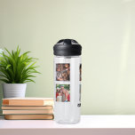 Botella De Agua Nombre de la familia del collage de fotos<br><div class="desc">Personaliza y agrega tus propias fotos de familia. Añade tu nombre,  letras negras.</div>