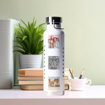 Botella De Agua Nombre de la familia del collage de fotos<br><div class="desc">Personaliza y agrega 9 fotos de familia,  amigos,  mascotas. Añade tu nombre y apellidos con letras negras.</div>