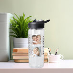 Botella De Agua Nombre de la familia del collage de fotos<br><div class="desc">Personaliza y agrega tus propias fotos de familia,  6 fotos. Añade tu nombre y apellido,  letras negras.</div>