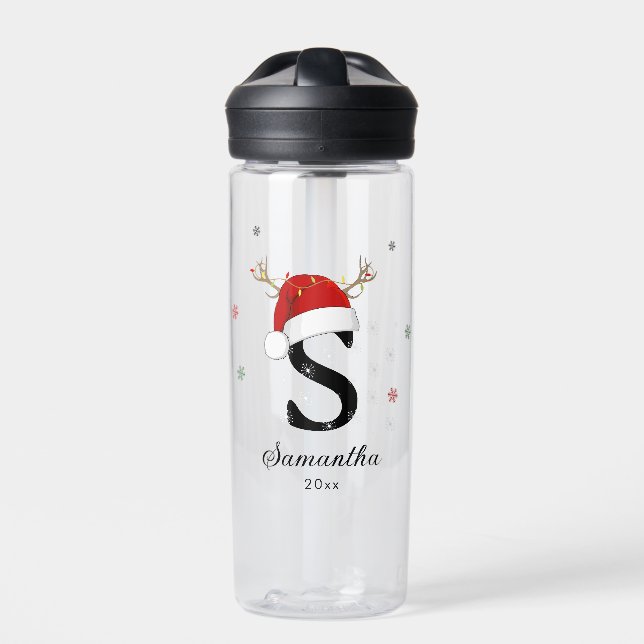 Botella De Agua Nombre de letra Santa Hat | Monograma | Personaliz (Delante)