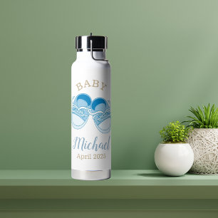Botella De Agua Nombre de los zapatos del bebé azul del personaliz