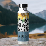 Botella De Agua Nombre de Moda Rústica del Leopardo del Girasol<br><div class="desc">Leopardo del girasol Imprimir nombre de Moda rústica Botella de agua aislada tiene girasoles amarillos con vegetación sobre una huella de leopardo en un fondo rústico de madera y personalizada con tu nombre. Diseñado por © Evco Studio www.zazzle.com/store/evcostudio</div>