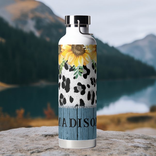Botella De Agua Nombre de Moda Rústica del Leopardo del Girasol (Subido por el creador)