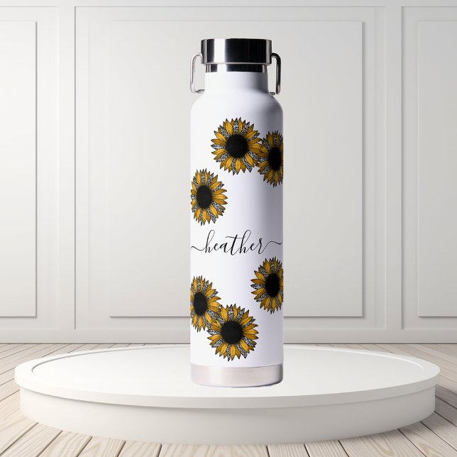 Botella De Agua Nombre de monograma del leopardo del girasol perso (Subido por el creador)