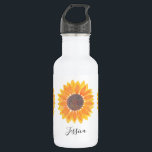 Botella De Agua Nombre de monograma girasol personalizado<br><div class="desc">Nombre Monograma De Girasol Personalizado Botella De Agua De Acero Inoxidable.
Esta botella de agua floral está decorada con girasoles acuáticos amarillos sobre un fondo blanco. 
Puede personalizar con su nombre o monograma.
Acuarela original © Michele Davies.</div>