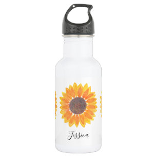 Botella De Agua Nombre de monograma girasol personalizado