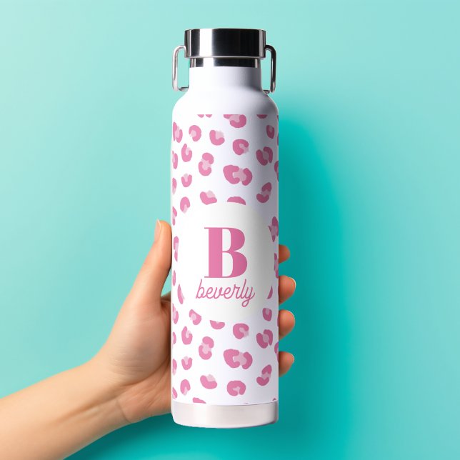 Botella De Agua Nombre de monograma moderno rosado inicial (Subido por el creador)