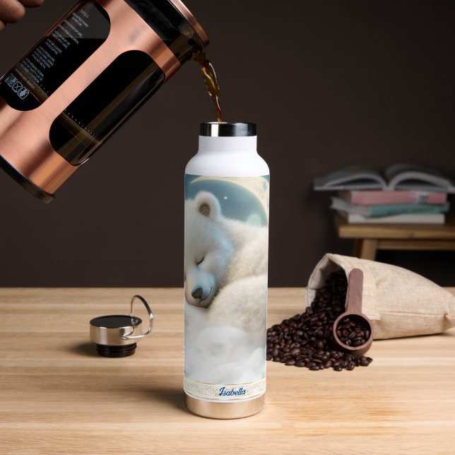 Botella De Agua Nombre de niño con nubes lentas de la luna del osi (Café)