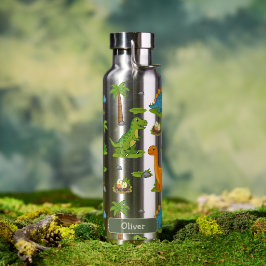 Botella De Agua Nombre de niños de dinosaurio lindo Escuela
